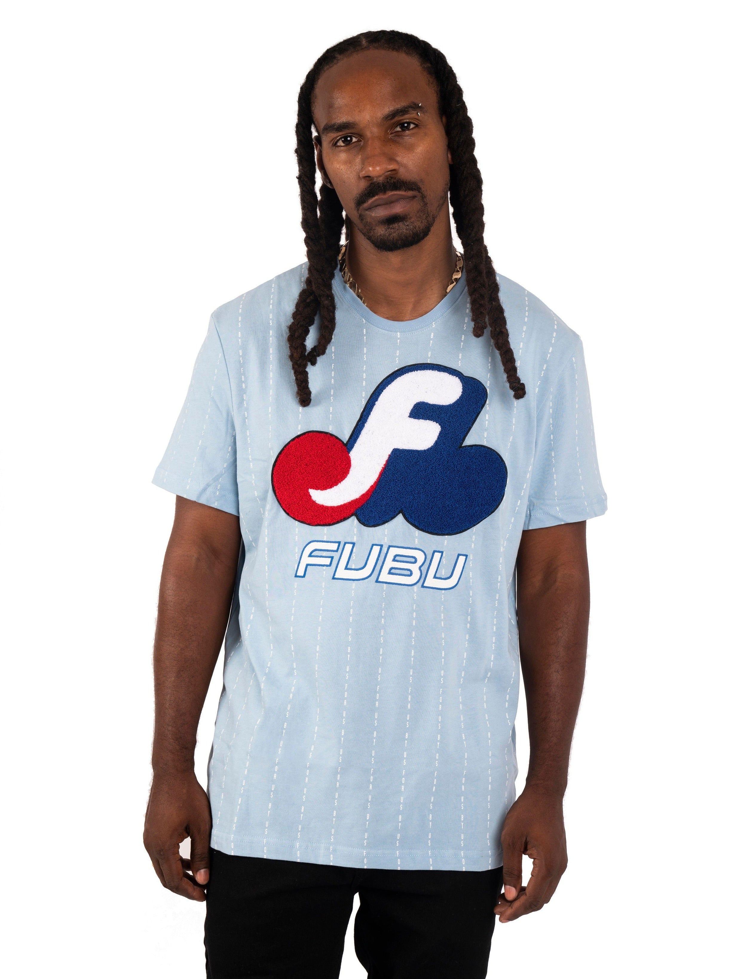 Chenille Patch Matrix Tee- Carolina Blue-FUBU