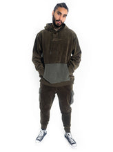 Load image into Gallery viewer, Corduroy Combo Knit Hoodie, Olive
